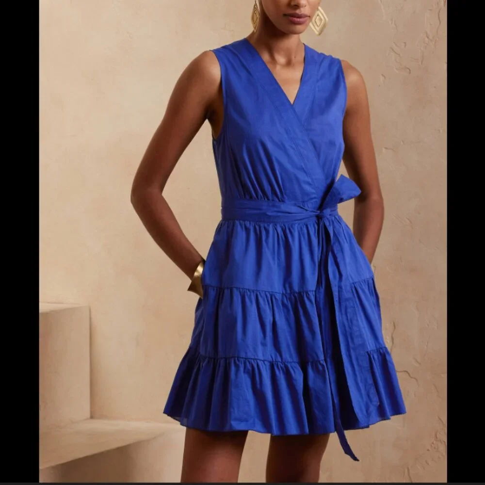 Banana Republic Stampa Sleeveless Tiered Wrap Dress - Picture 1 of 8